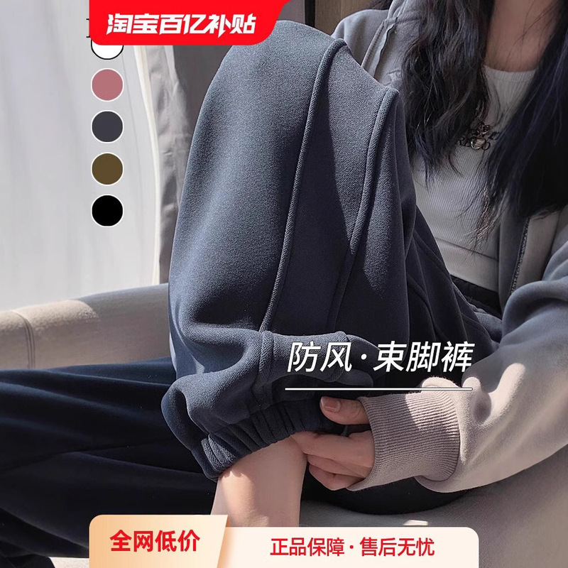 Charcoal Gray Leggings Sweatpants for Women 2025 Spring New Loose Sweatpants Popular Windproof Pants Casual Fleece-Lined Autumn and Winter