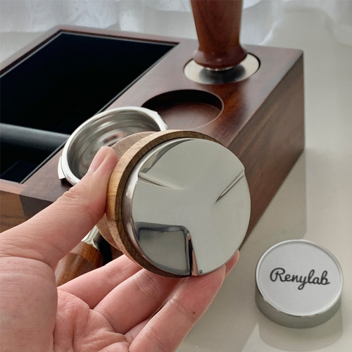 Wholesale stainless steel coffee cloth powder tamper rosewood three pulp tamper 51/53/58mm coffee filling tampon