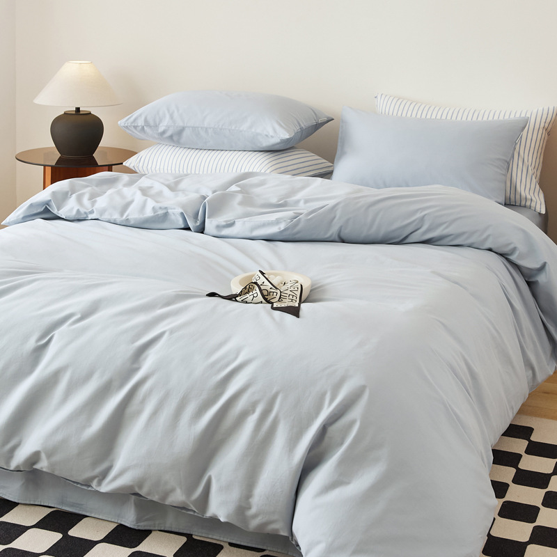 Quality 40-Count Pure Cotton Solid Color Four-Piece Set Student Dormitory 3-Piece Set Simple Guesthouse Hotel Pure Cotton Duvet Cover