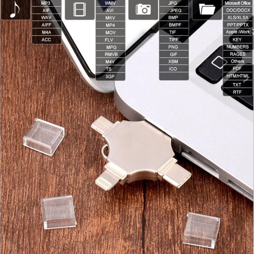 OTG USB flash drive teléfono móvil USB Flash Drive para Apple USB flash drive Huawei typec Cuatro en Uno metal USB Flash Drive al por mayor letras