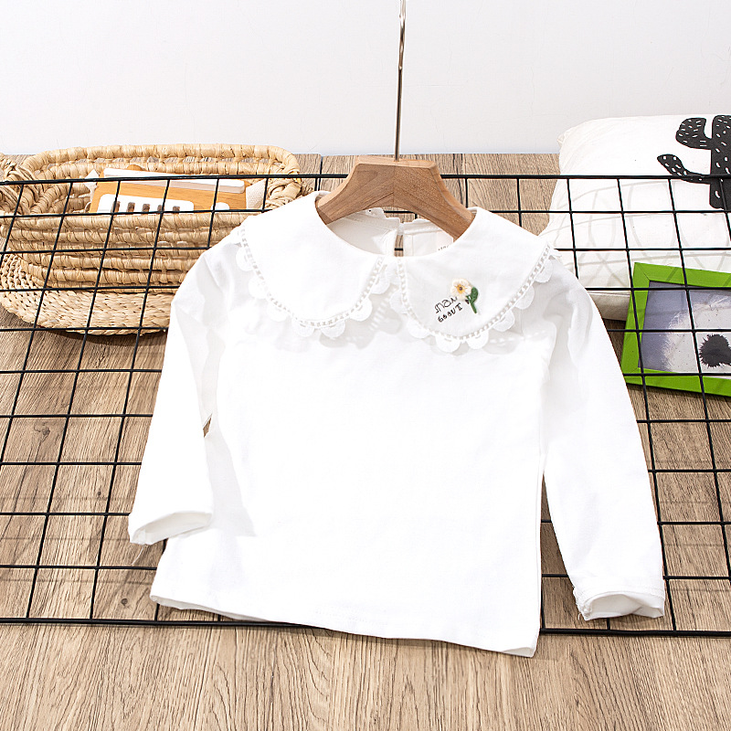 Girls' bottoming shirt large stretch girls' lace all-match shirt doll collar children's long-sleeved T-shirt Girl shirt