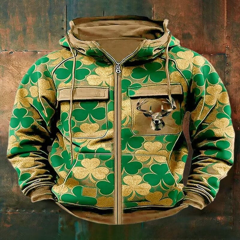 St. Patrick's Day Men's Zipper Multi-Pocket Workwear Vintage Color Block Hooded Sweatshirt Sports Hoodie Pre-order St. Patrick's Day Men's Zipper Multi-Pocket Workwear Vintage Color Block Hooded Sweatshirt Sports Hoodie Pre-order
