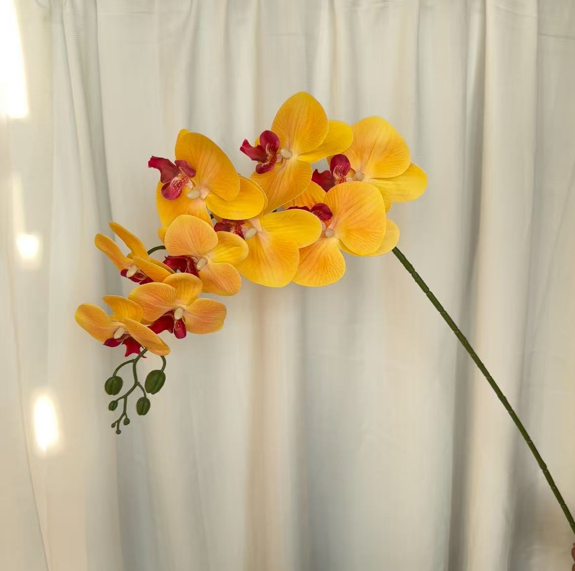 9-cabeza película Phalaenopsis flor artificial salón comedor Mesa alta rama piso decoración flor falsa Boda boda arreglo de flores