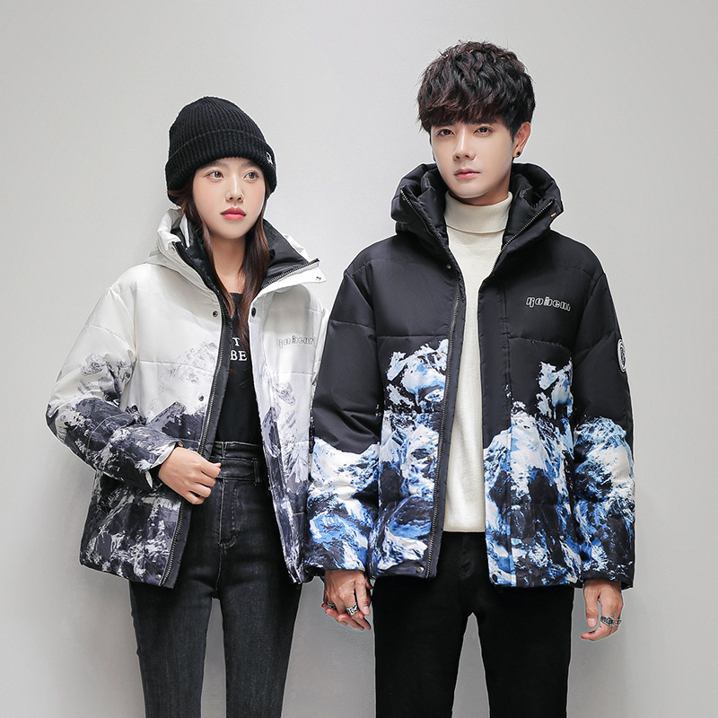 New Year Non-Stop Live Broadcast Popular Gradient Hooded down Jacket for Men and Women Couple's Coat Youth Snow Mountain 126