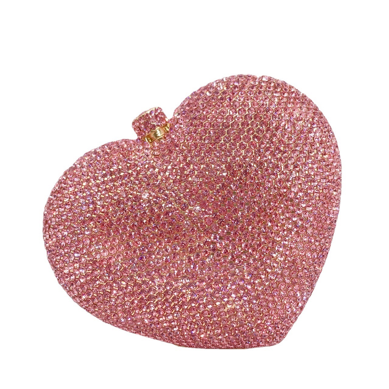 Bolsa de cena con diamantes transfronterizos, bolso de mano de diamante puro europeo y americano, bolso de cristal rosa, embrague de corazón.