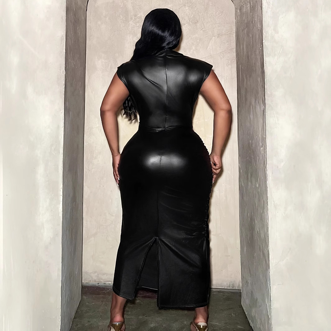 GraceChic 2025 New Cross-Border European And American Plus Size Women's Clothing Black Sleeveless Waist-Cinching_voghion.com