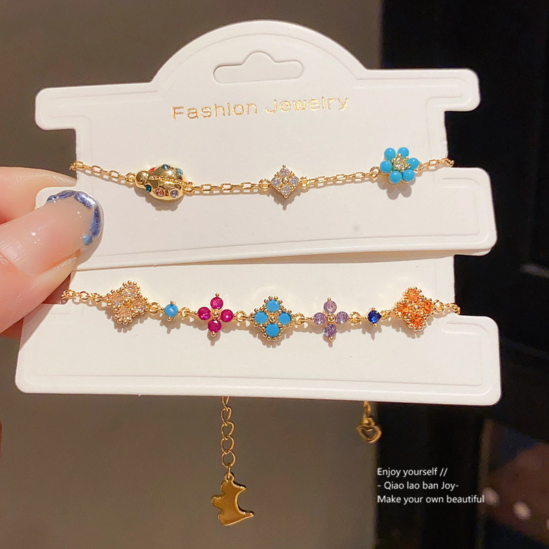 18K Real Gold Electroplated Zircon Flower Bracelet Dopamine Sweet Small Fresh Bracelet Accessible Luxury High-End Hand Jewelry for Women 18K Real Gold Electroplated Zircon Flower Bracelet Dopamine Sweet Small Fresh Bracelet Accessible Luxury High-End Hand Jewelry for Women
