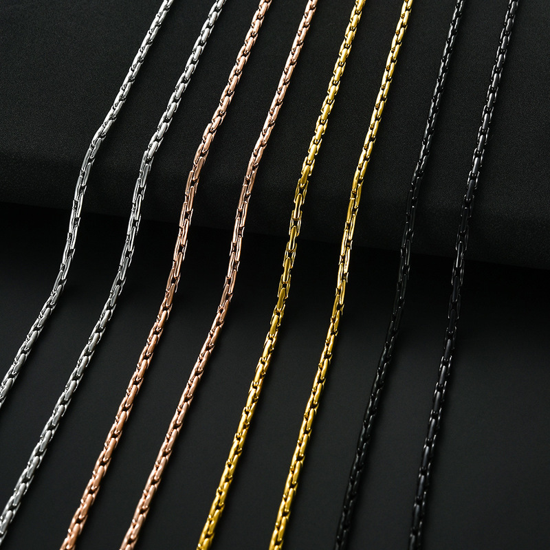 Stainless Steel Hammer Round Chain Clavicle Necklace Vacuum Plated Gold Black Rose Gold Jewelry Fashion Simple Matching Chain