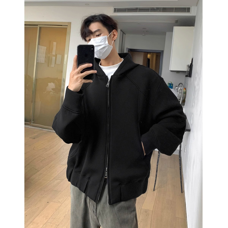 Hooded Cardigan Sweatshirt for Men and Women in Spring and Autum American Heavyweight Stiff High-End Zipper Jacket Short Cool Hoodie