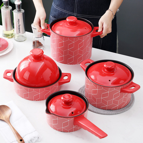 Red casserole stew pot for household gas stoves special high-temperature ceramic casserole clay pot for rice and soup dry cooking pot