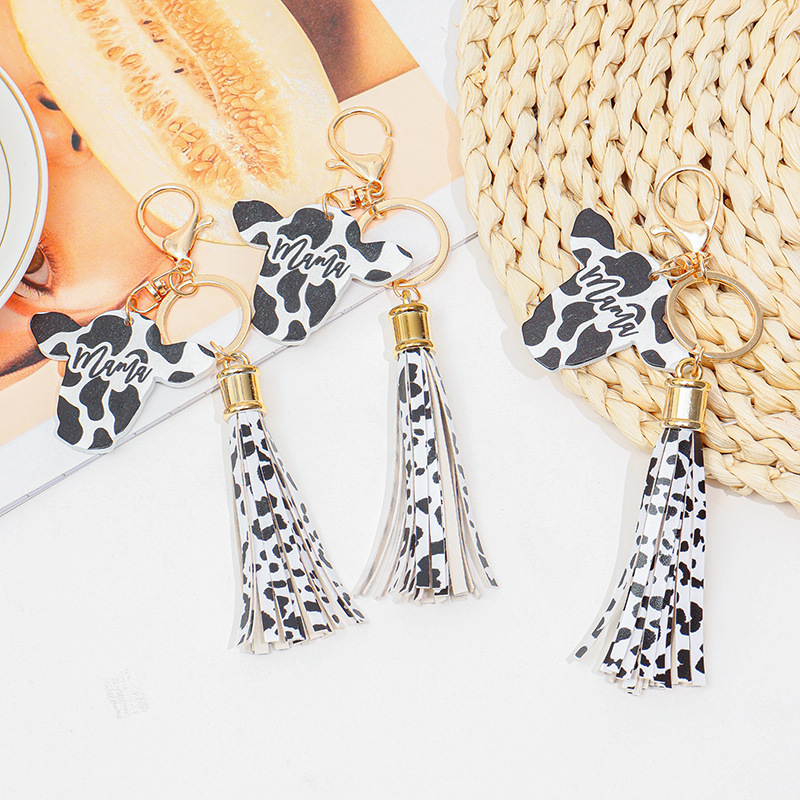 New cross-border for MAMA Wood cow head western style keychain men's long 9cm car keychain