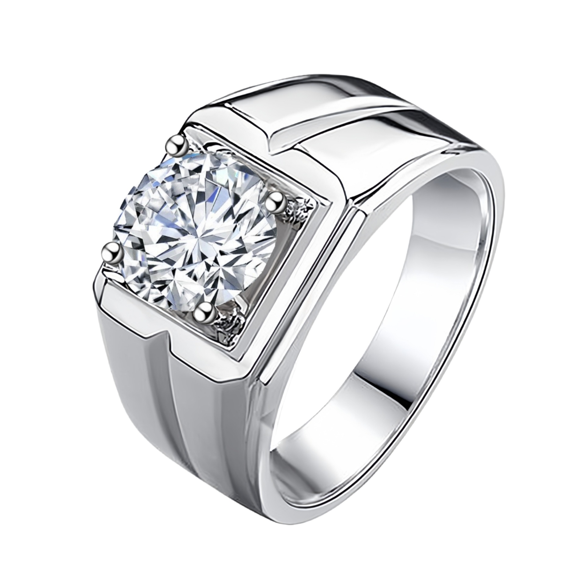 Anillo de compromiso moissanite lujo chapado en oro blanco abierto_voghion.com