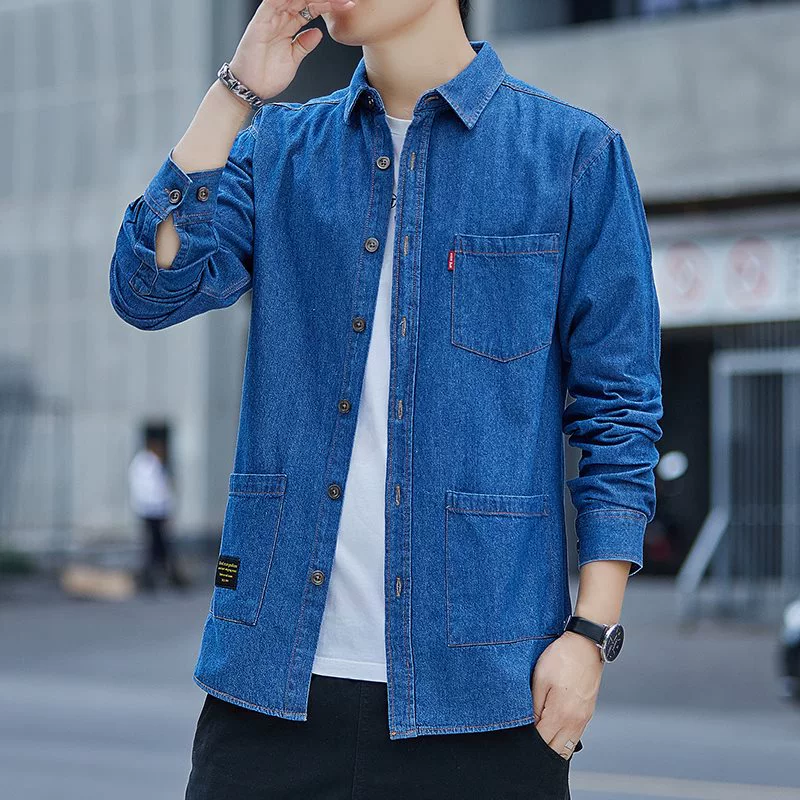 Джинсовая рубашка мужская с длинными рукавами модная повседневная мужская дюймовая весенне-осенне-летняя рубашка с короткими рукавами куртка со средним рукавом
