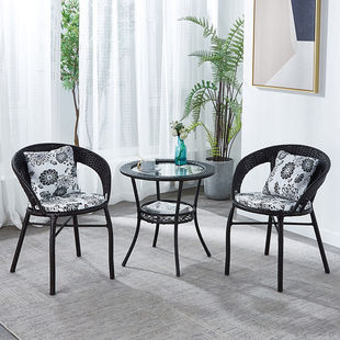 Z Balcony Small Table and Chair Outdoor Courtyard Coffee Table Combination Leisure Outdoor Terrace Rattan Backrest Chair Rattan Chair Three L