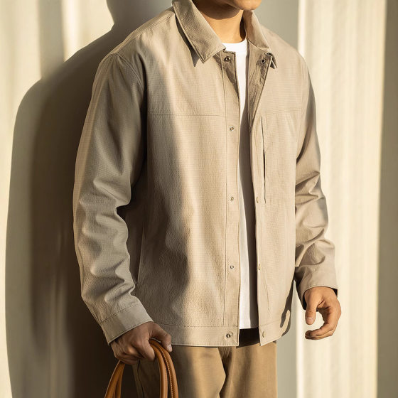 Lightweight texture breathable lapel frock jacket men's new 2025 spring casual loose coat