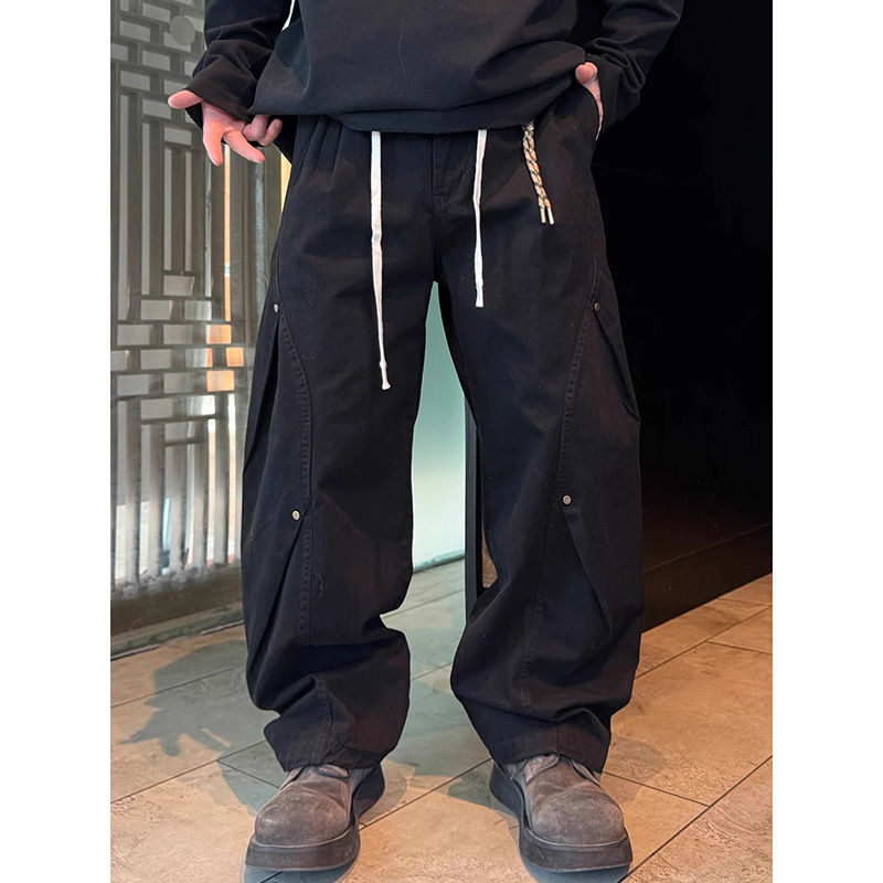 2025 new fashion brand American style high-end sense machete casual pants men's simple ruffian handsome loose work wide leg pants