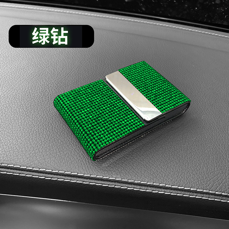 Caja de tarjetas de visita con tapa para coche con diamantes calientes transfronterizos, tarjetero para coche, tarjetero de acero inoxidable, tarjetero con tapa de diamante