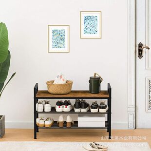 木质简约现代家用铁木换鞋凳三层鞋子收纳架入户门口鞋架置物架-阿里巴巴