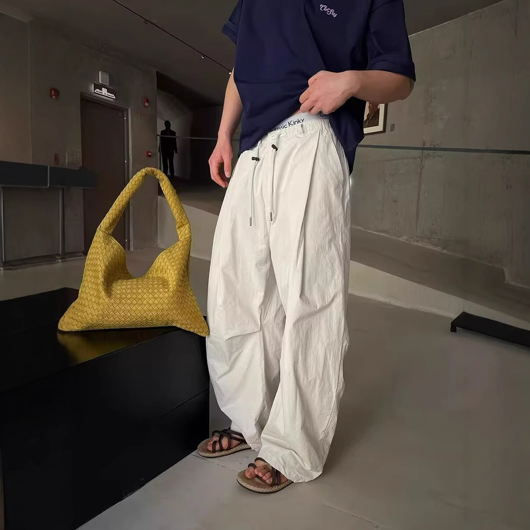 Men's Wide-Leg Pants 2026 Summer New American Style Trendy Brand Loose Straight Solid Color Thin Breathable Casual Pants