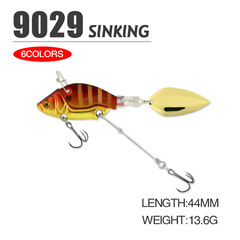 Spinnerbait with Vibrating Metal Blade, 44mm/13.6g Submerged Fishing Lure, Wholesale 9029