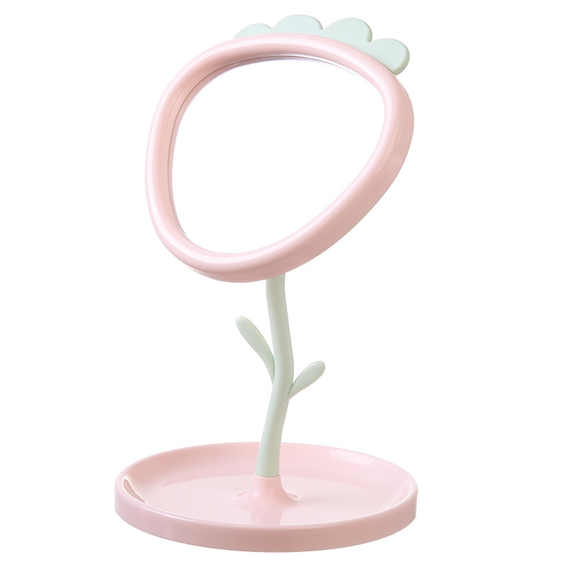 Espejo de fresa espejo de maquillaje de escritorio lindo dormitorio de estudiantes de niñas espejo de flores tocador de escritorio espejo de belleza