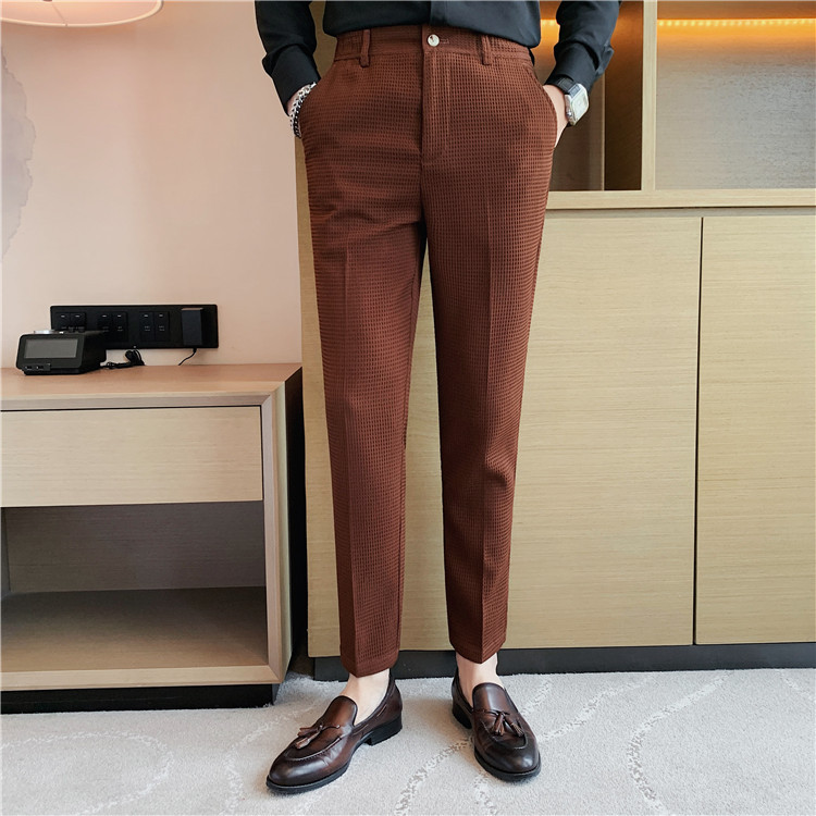 Pantalon décontracté droit gaufré à la mode et simple de marque tendance paresseuse, pantalon slim à petite jambe, pantalon d'affaires suspendu_voghion.com