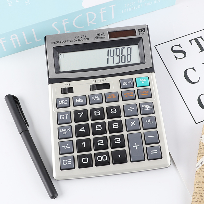 Calculadora de 12 dígitos contabilidad CT-712 calculadora solar estudiante fuente de alimentación dual Computadora financiera al por mayor