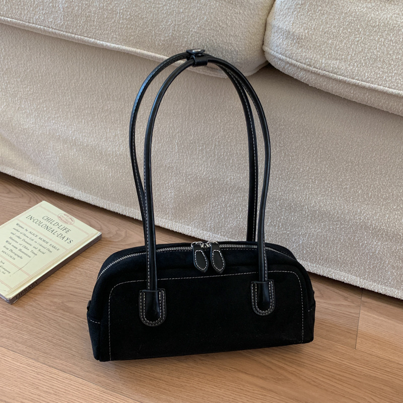 Autumn/Winter Retro Suede Baguette Bag For Women 2025 New Matte Shoulder Underarm Bag Fashion Handbag - Thumbnail 6