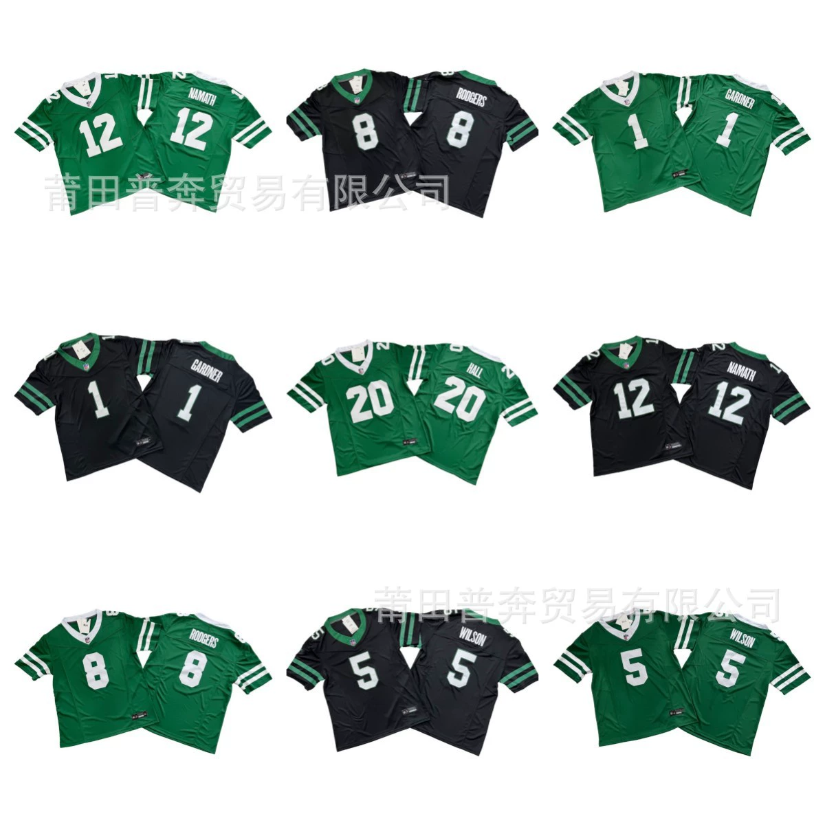 2024 Футбольные форсунки New York Jet Machine NFL # 1 # 8 # 20 # 12 # 5. Мужская черно-зеленая вышивка в стиле ретро.