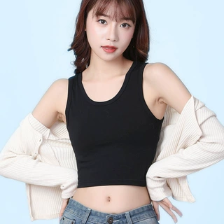 女士棉打底吊带短款弹力修身内搭白色小背心露脐简约上衣