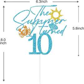 夏季 10 岁生日蛋糕装饰,欢呼 10 岁海滩主题快乐男孩女孩