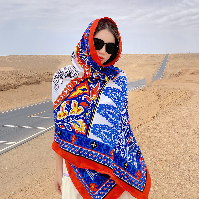 2023 verano y otoño nuevo desierto estilo étnico viaje capa algodón y lino sensación bufanda de seda desgaste exterior protector solar chal fino para las mujeres