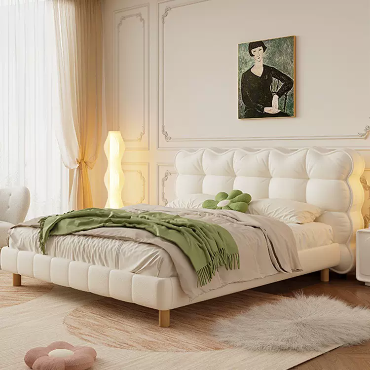 法式奶油风网红泡芙床现代简约白色布艺床1米8主卧软包双人公主床