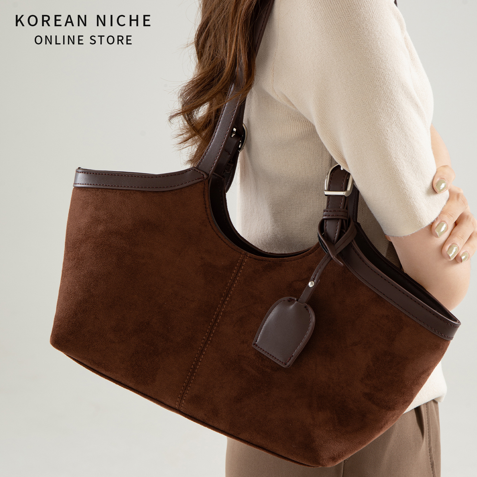 2025 Autumn/Winter New Suede Tote Bag For Women, Large Capacity Korean Style Niche Luxury Versatile Shoulder Bag Retro - Thumbnail 3