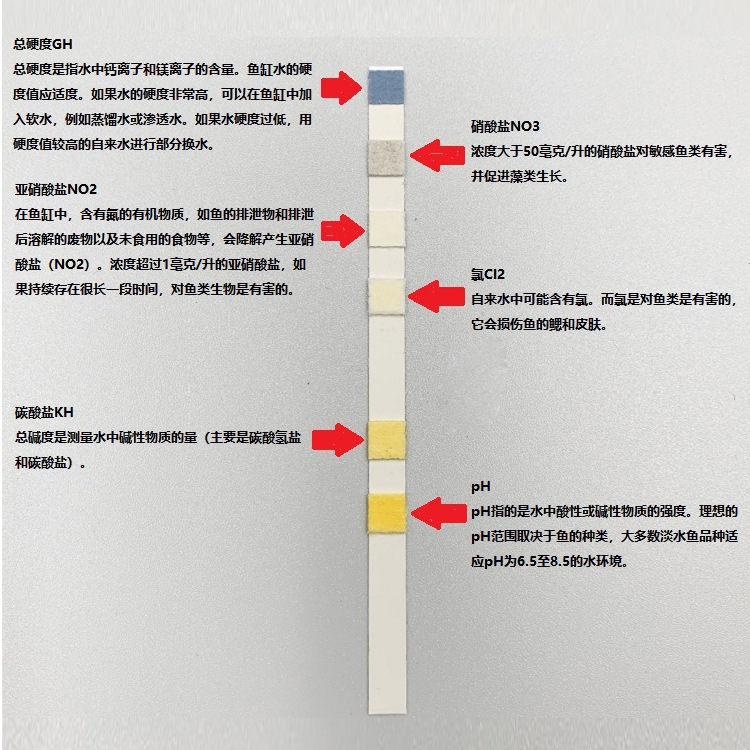 水槽錦鯉池温泉6合1テスト紙硬度/gh/kh/亜硝酸塩/塩素/ph値