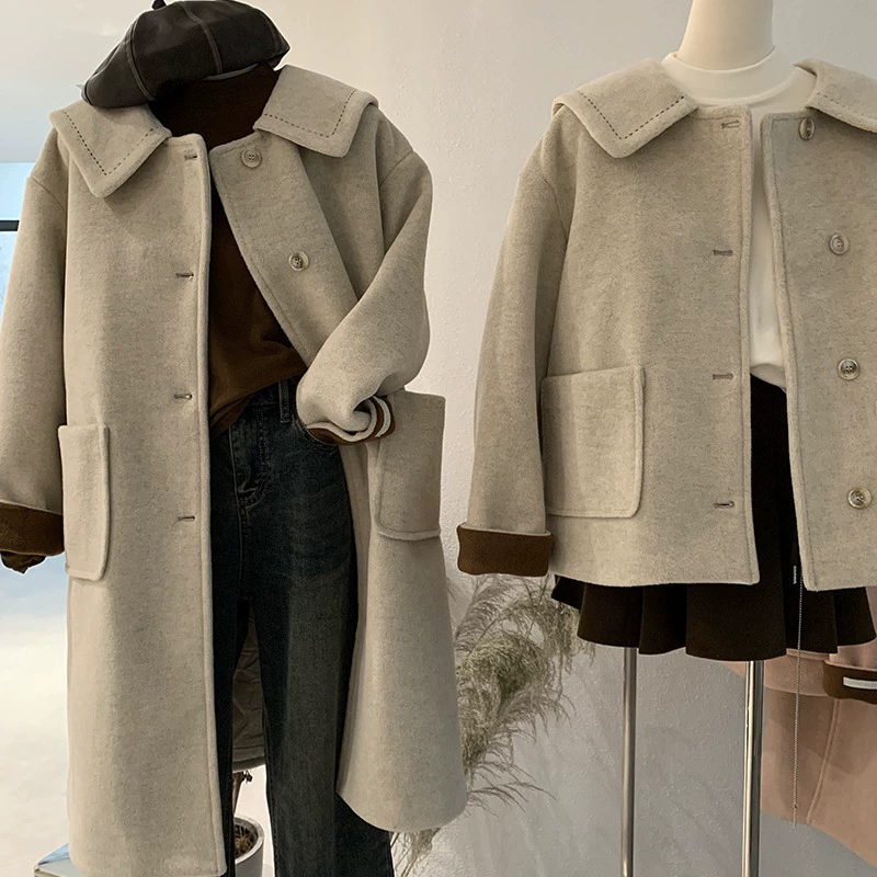 Quilted demi-season woolen coat, jacket, long-sleeve
