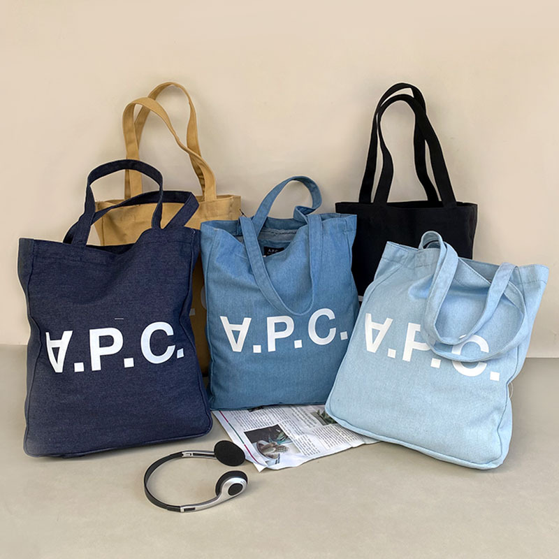Single Shoulder Canvas Bag Simple Tote Bag Student Class Commute Artistic Denim Canvas Bag_voghion.com