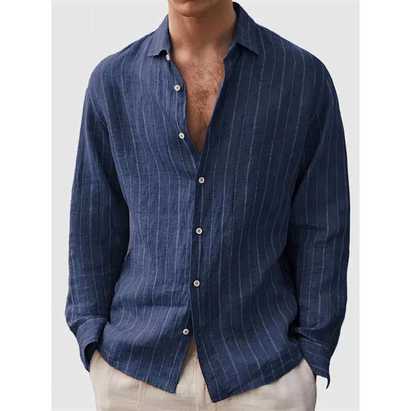 Long Sleeve Men's Shirt Striped Print