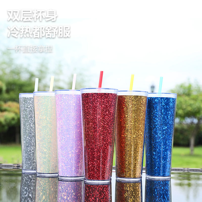 Nueva taza de paja de papel de cebolla dorada de 750ml de gran capacidad de moda creativa de doble capa de regalo transparente simple taza de agua