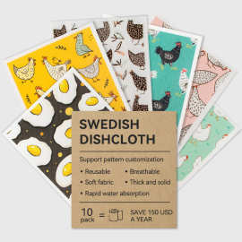 TEMU小鸡印花瑞典抹布现货批发加厚厨房洗碗巾无纺布木浆棉清洁布