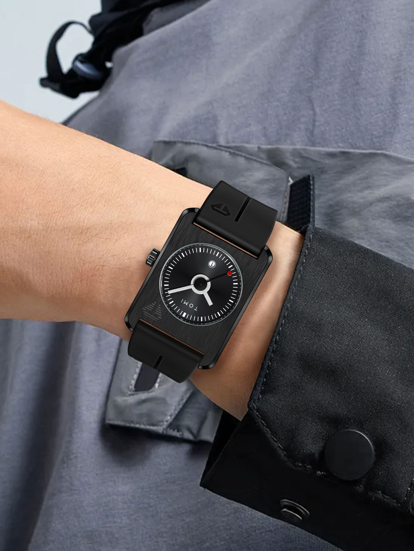 Square Quartz Watch For Men Korean Style Rubber Strap Fashionable_voghion.com
