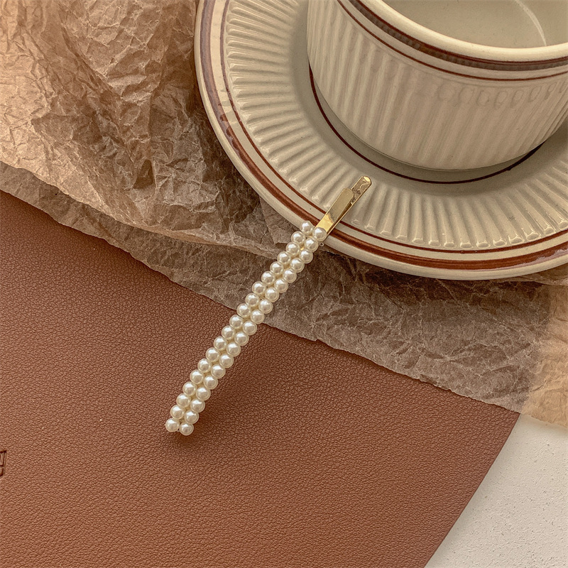 18#双排珍珠-金色一字夹