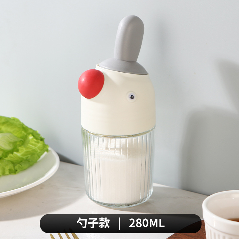 Mayorista en línea nuevo pájaro condimento de vidrio práctico cubierta de cuchara cerrada en una botella de condimento multifuncional de alto valor visual