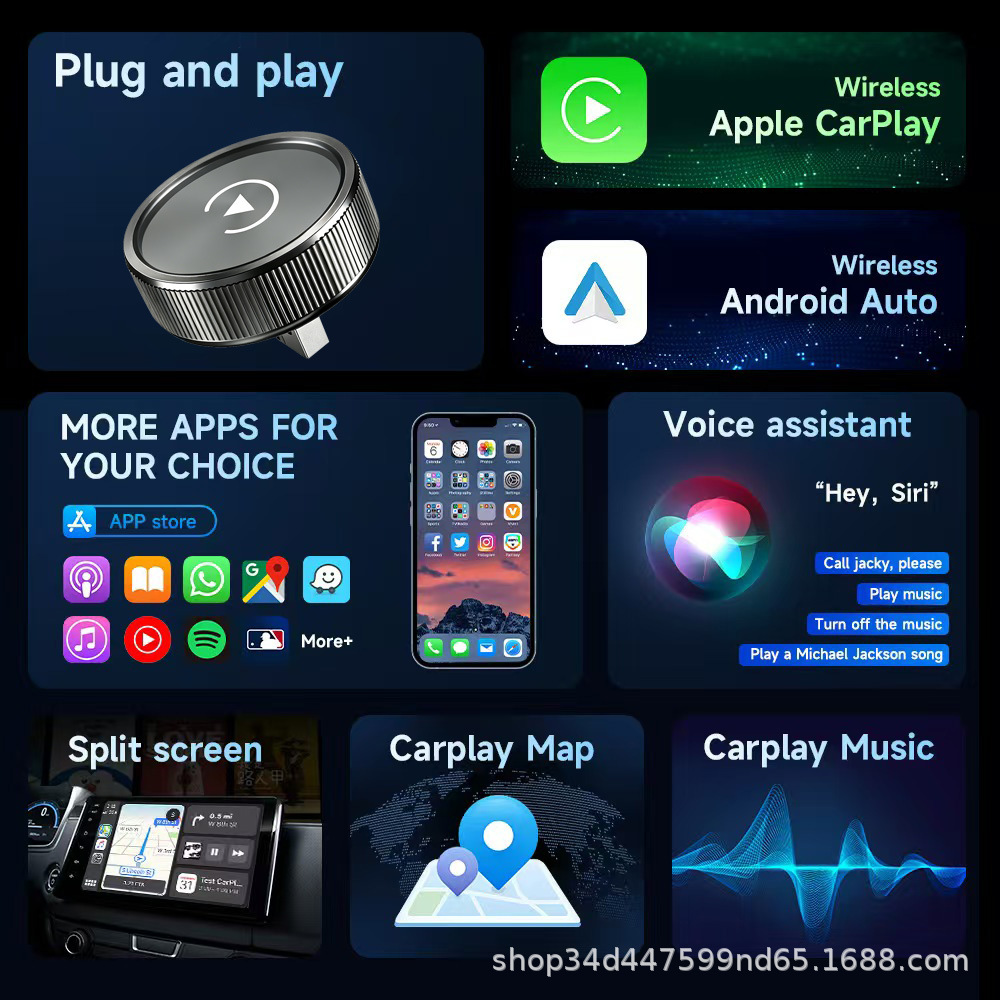 Cross-border CarPlay Apple and Android 2-in-1 Wired to Wireless Car Smart Navigation CarPlay Adapter Box