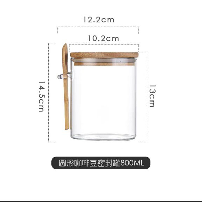 Tarro de almacenamiento de vidrio borosilicato para el hogar con cuchara de vidrio transparente redondo tarro de té