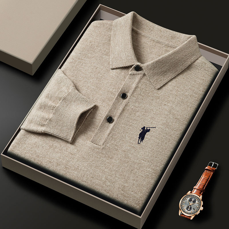 Autumn and Winter New Style Knitwear Long-Sleeved Polo Shirt Men's Fashion Classy Skin-Friendly Warm Breathable Woolen Knitwear