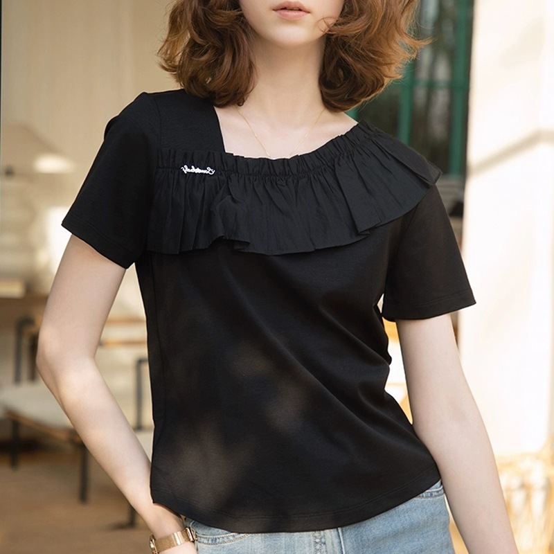 GraceChic GraceChic European Fashion Patchwork Ruffled Lace Top For Women 2025 Summer New Stylish White Versatile Youthful Blouse_voghion.com