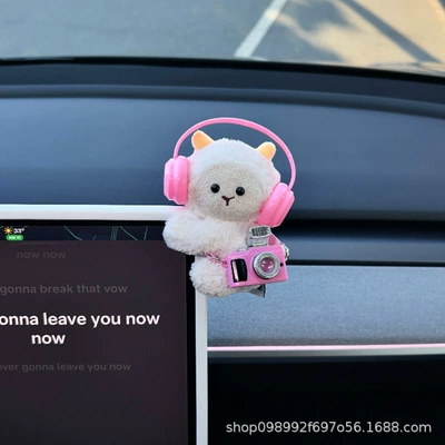 Plush Doll Car Dashboard Ornament Cute Cartoon Car Dashboard Decoration Creative Car Accessories for Women (Car ornaments) - little-sheep-pink-headphones-pink-camera