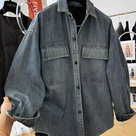 春秋款港味复古牛仔衬衫女2024秋冬新款设计小众外套宽松上衣衬衣