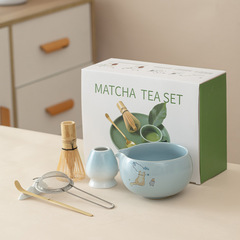 跨境可爱猫陶瓷抹茶套装带嘴高颜值工具日系抹茶碗套组配件批发